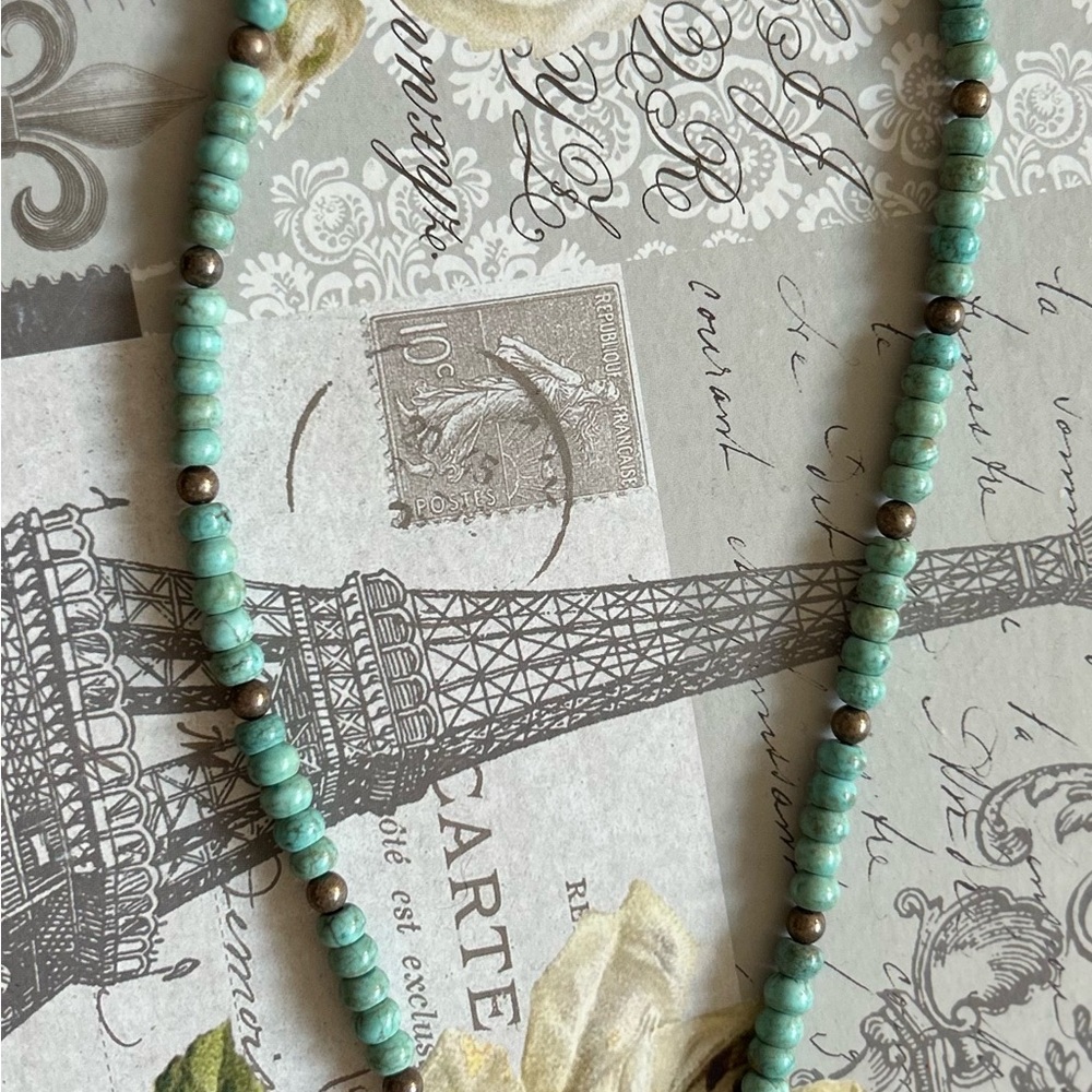 OLD Vintage Turquoise Beads Necklace re-strung and new clasp
